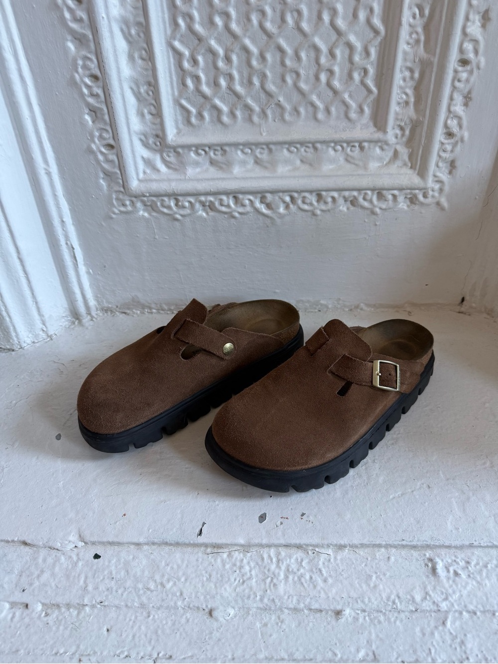 Birkenstock Papillio Brown Suede Platform Clogs - Picture 3 of 4